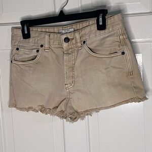 Free People Beige Frayed Hem Denim Shorts
